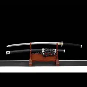 Handmade Japanese Tachi Sword Pattern Steel Blade Full Tang With Bo Hi Black Scabbard