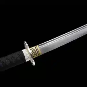 Handmade Japanese Tachi Sword Pattern Steel Blade Full Tang With Bo Hi Black Scabbard