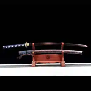 Handmade Japanese Tachi Sword Pattern Steel Red Blade Battle Ready Multi Colored Saya