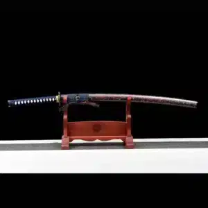 Handmade Japanese Tachi Sword Pattern Steel Red Blade Battle Ready Multi Colored Saya