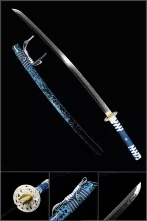 Handmade Japanese Tachi Sword T Steel Blade Full Tang Clay Tempered Blue Spot Saya