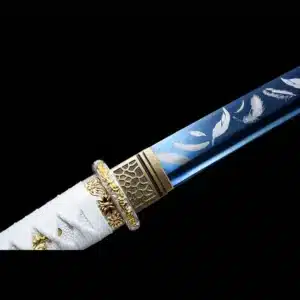 Handmade Japanese Tanto Sword High Manganese Steel Feather Pattern Blade White Spot Saya