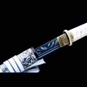 Handmade Japanese Tanto Sword High Manganese Steel Feather Pattern Blade White Spot Saya