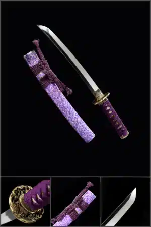 Handmade Japanese Tanto Sword High Manganese Steel Mirror Polished Blade Purple Saya