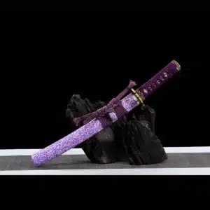 Handmade Japanese Tanto Sword High Manganese Steel Mirror Polished Blade Purple Saya