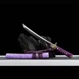 Handmade Japanese Tanto Sword High Manganese Steel Mirror Polished Blade Purple Saya