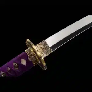 Handmade Japanese Tanto Sword High Manganese Steel Mirror Polished Blade Purple Saya