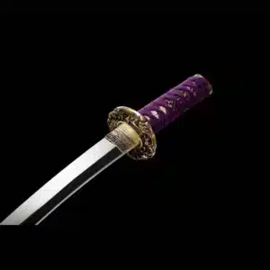 Handmade Japanese Tanto Sword High Manganese Steel Mirror Polished Blade Purple Saya