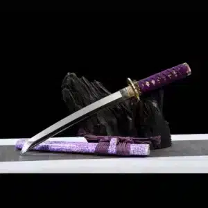 Handmade Japanese Tanto Sword High Manganese Steel Mirror Polished Blade Purple Saya