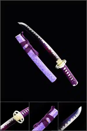 Handmade Japanese Tanto Sword High Manganese Steel With Grinding Hamon Blade And Purple Scabbard