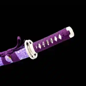 Handmade Japanese Tanto Sword High Manganese Steel With Grinding Hamon Blade And Purple Scabbard