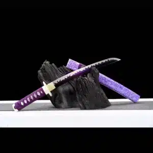 Handmade Japanese Tanto Sword High Manganese Steel With Grinding Hamon Blade And Purple Scabbard