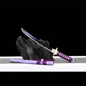 Handmade Japanese Tanto Sword High Manganese Steel With Grinding Hamon Blade And Purple Scabbard