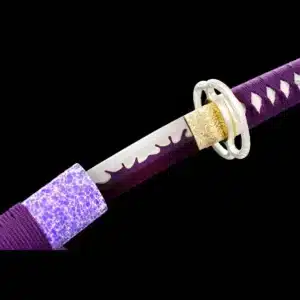 Handmade Japanese Tanto Sword High Manganese Steel With Grinding Hamon Blade And Purple Scabbard