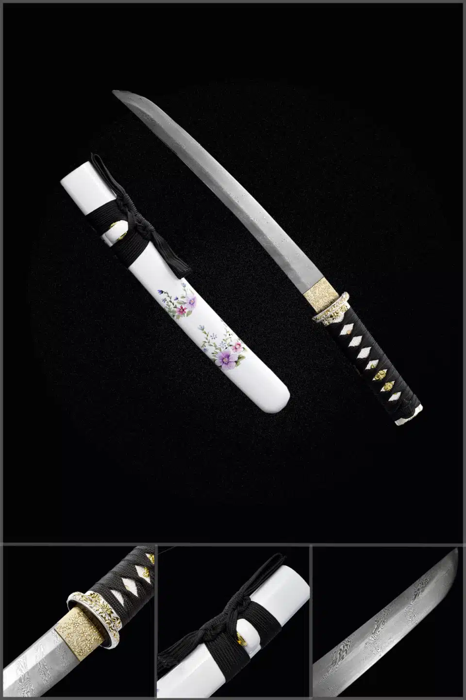 Handmade Japanese Tanto Sword Patter Steel Blade With Hamon White Dew White Saya