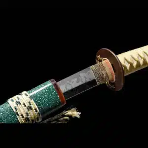 Handmade Japanese Tanto Sword T Steel Clay Tempered With Hamon Blade Green Saya