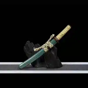 Handmade Japanese Tanto Sword T Steel Clay Tempered With Hamon Blade Green Saya