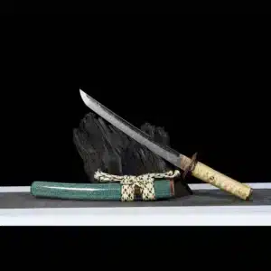 Handmade Japanese Tanto Sword T Steel Clay Tempered With Hamon Blade Green Saya