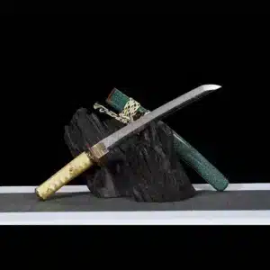 Handmade Japanese Tanto Sword T Steel Clay Tempered With Hamon Blade Green Saya