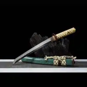 Handmade Japanese Tanto Sword T Steel Clay Tempered With Hamon Blade Green Saya