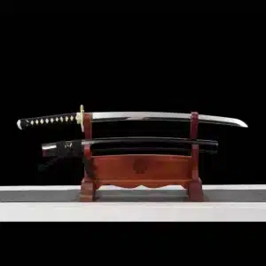 Handmade Japanese Wakizashi Sword High Manganese Steel Blade Hand Polishfull Tang Black Scabbard