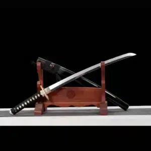 Handmade Japanese Wakizashi Sword High Manganese Steel Blade Hand Polishfull Tang Black Scabbard