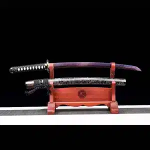 Handmade Japanese Wakizashi Sword Pattern Steel Purple Blade Full Tang With Multi Colored Scabbard