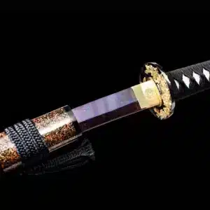 Handmade Japanese Wakizashi Sword Pattern Steel Purple Blade Full Tang With Multi Colored Scabbard