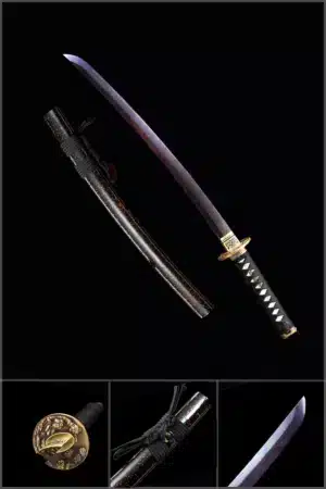 Handmade Japanese Wakizashi Sword Pattern Steel Red Blade Ray Skin Scabbard