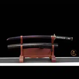 Handmade Japanese Wakizashi Sword Pattern Steel Red Blade Ray Skin Scabbard