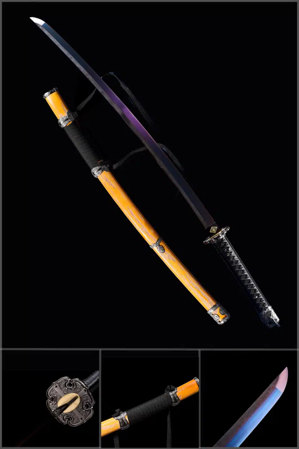 Sekiro Shadows Die Twices Mortal Blade不死斬り Handmade Game Katana Purple Blade High Manganese Steel Yellow Saya